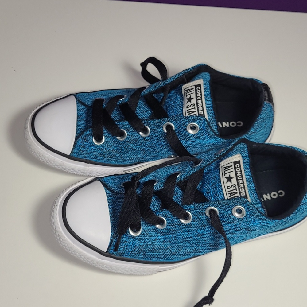 CONVERSE GIRL'S TEAL SNEAKERS PRE LOVED GOOD CONDITION. SIZE 3 - Picture 3 of 8